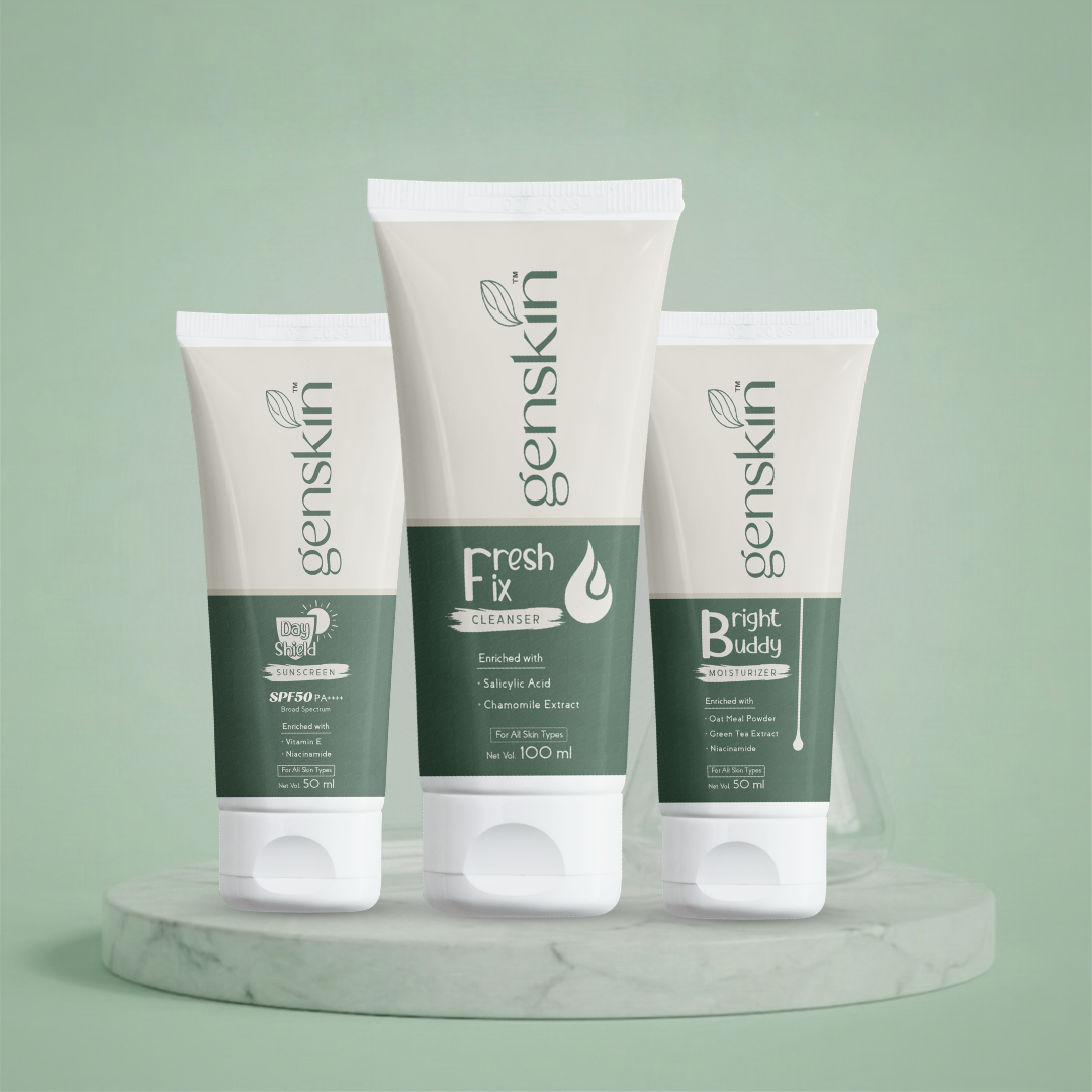 Daily Essentials Trio → Cleanser + Moisturizer + Sunscreen