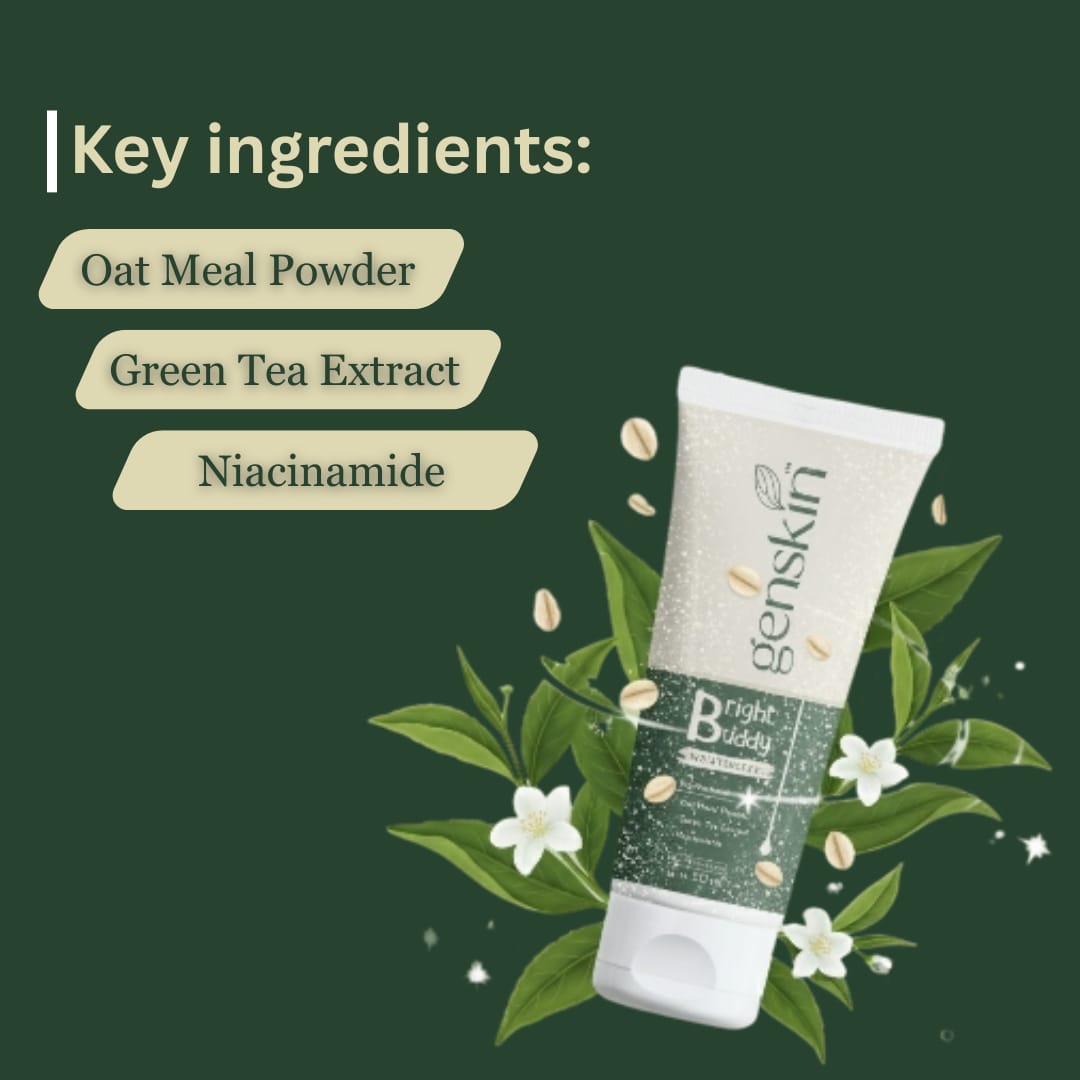 Genskin Bright Buddy Oil-Free Moisturizer for Teenage & Acne-Prone Skin – Oat Meal, Green Tea & Niacinamide – Pack of 2